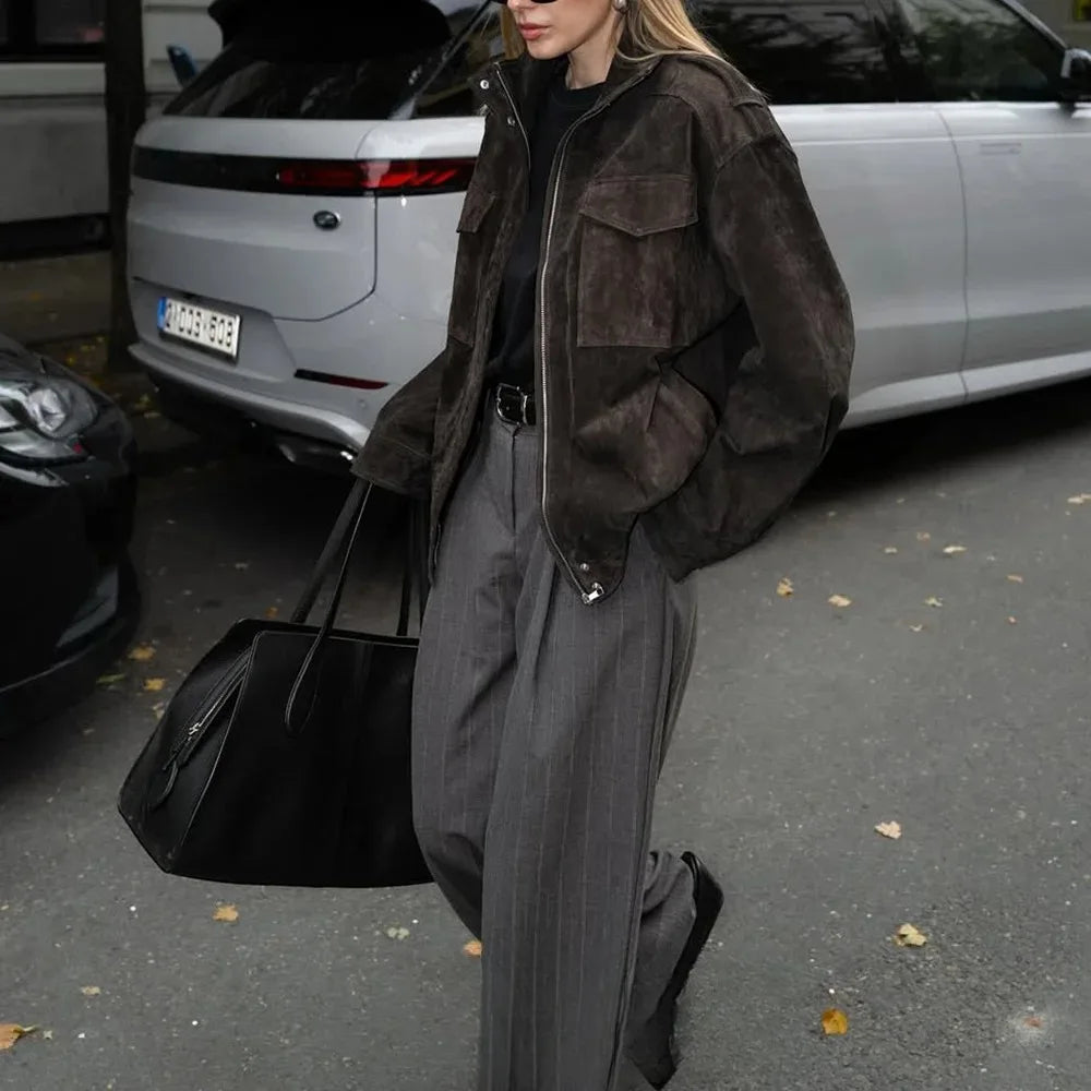 Chic Suede Bomber Jacket