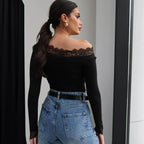 Lace-Trim Long-Sleeve Top