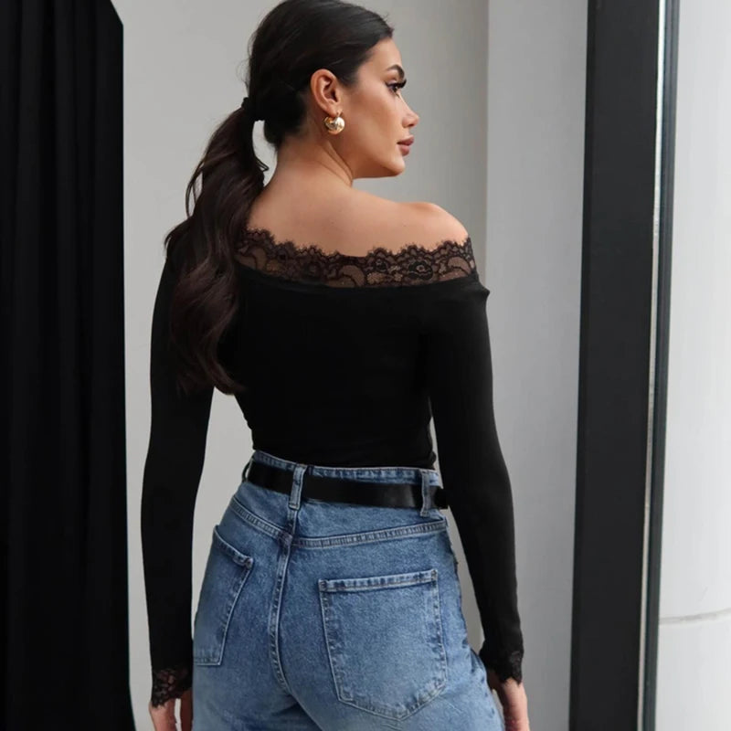 Lace-Trim Long-Sleeve Top