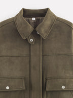 Olive Green Suede Lapel Jacket
