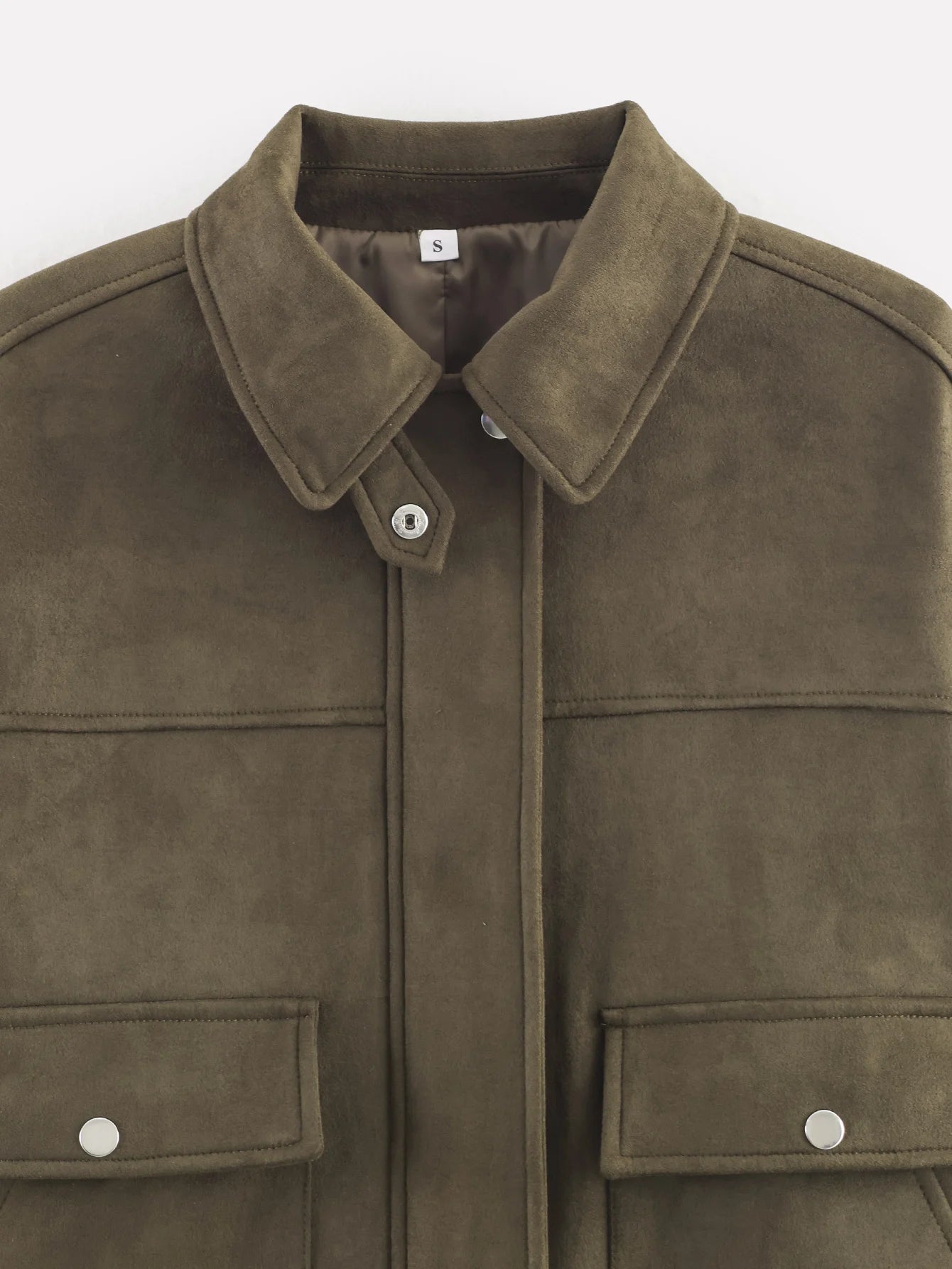 Olive Green Suede Lapel Jacket