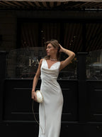 Elegant White Satin Backless Dress