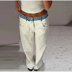 Contrast Denim Waist Wide Jeans