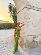 Elegant Satin Ribbon Backless Dress
