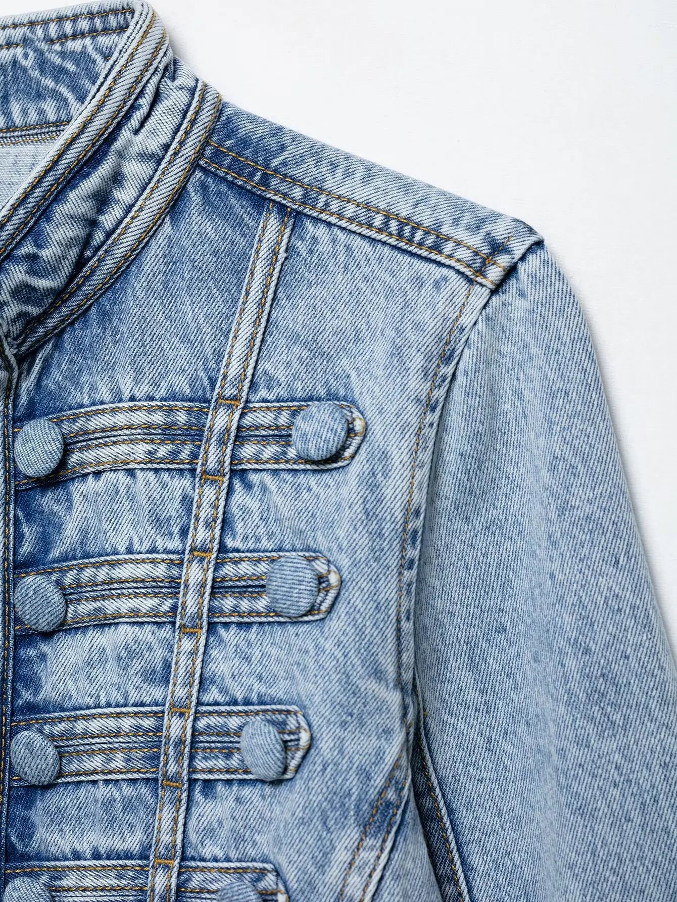 Cropped O-Neck Denim Jacket