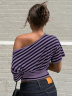 Inclined Shoulder Striped T-Shirt