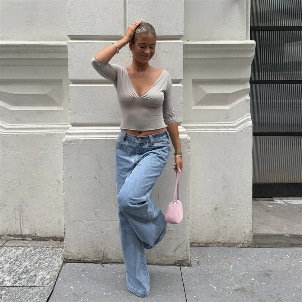 Deep V Mid Sleeve Top