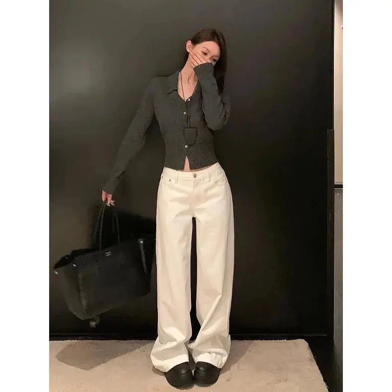 White High Waisted Wide Leg Jeans