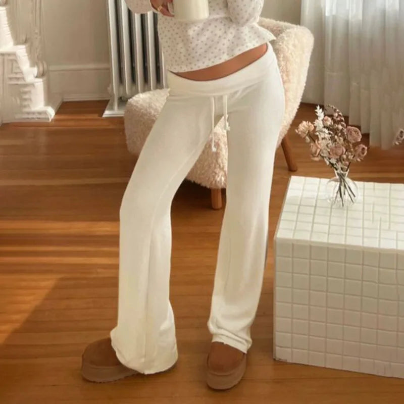 Drawstring Mid-Waist Straight Leg Trousers