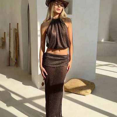 Backless Halter Fold Holiday Co-Ord