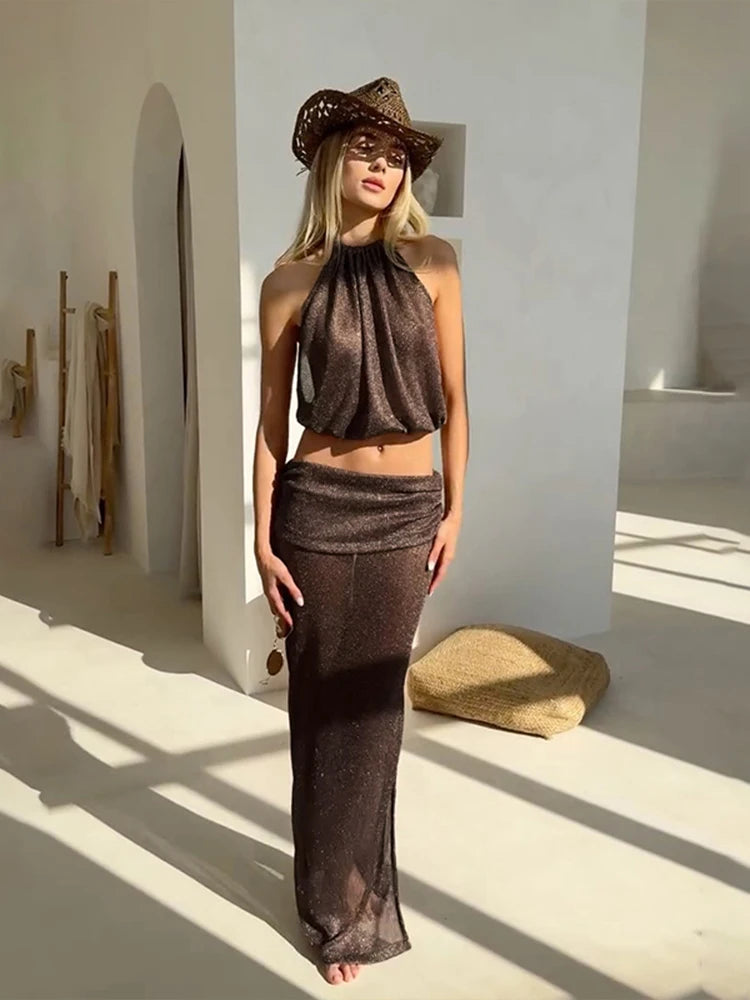 Backless Halter Fold Holiday Co-Ord