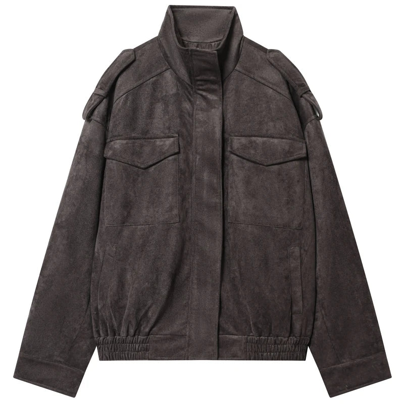 Oversized Suede Bomber Jacket