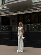 Elegant White Satin Backless Dress