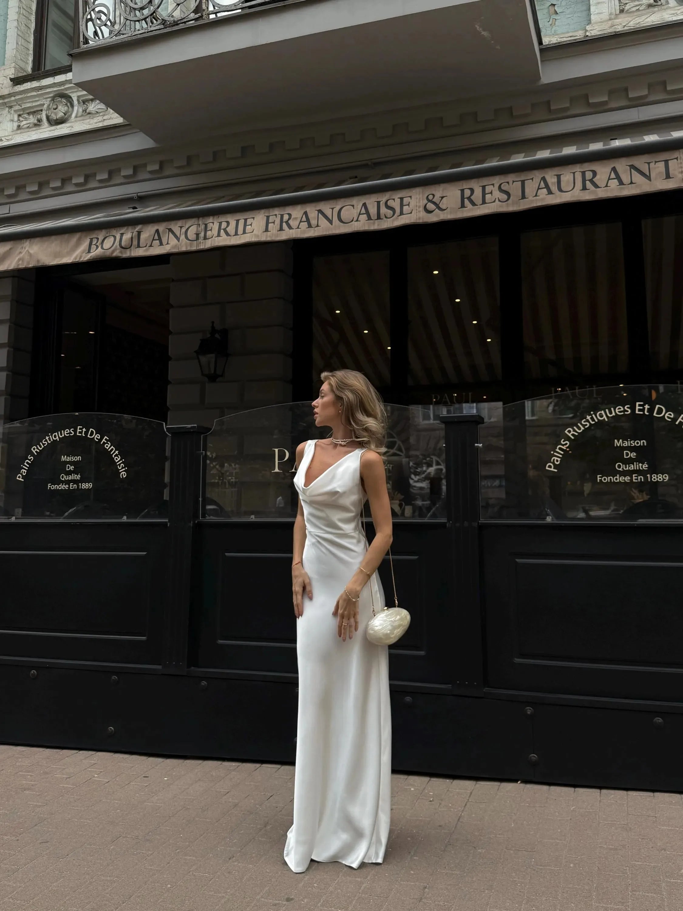 Elegant White Satin Backless Dress