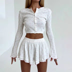 Knit Crop Top & Ruffle Shorts Set