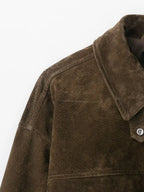 Brown Suede Lapel Zip-Up Jacket