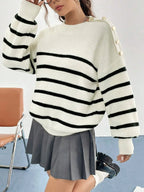 White & Black Oversized Striped Knit Jumper