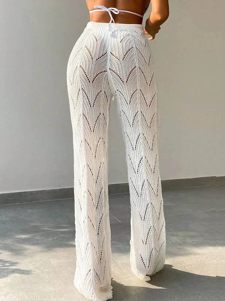 High-Waisted Crochet Wide-Leg Beach Trousers