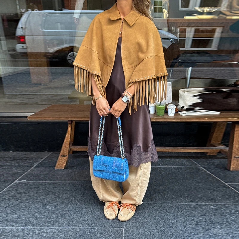 Tassel Suede Cape-Jacket