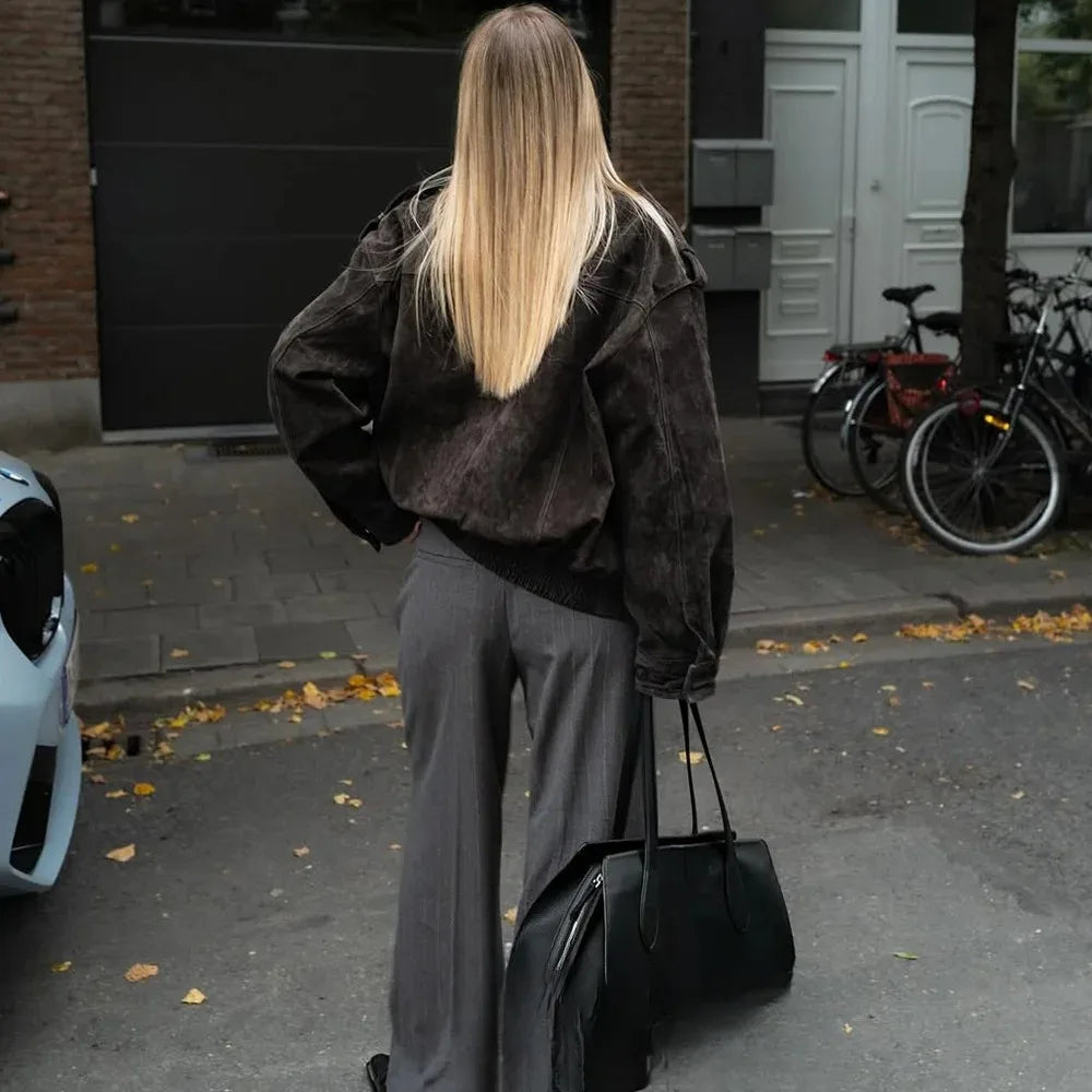 Chic Suede Bomber Jacket