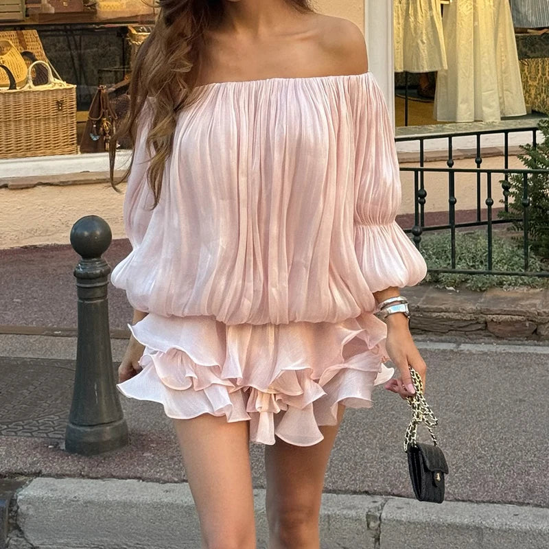 Off-Shoulder Romantic Ruffle Mini Dress