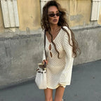 Hollow-Out Knit Mini Dress