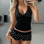 Polka Dot Halter Tank Top Shorts Set