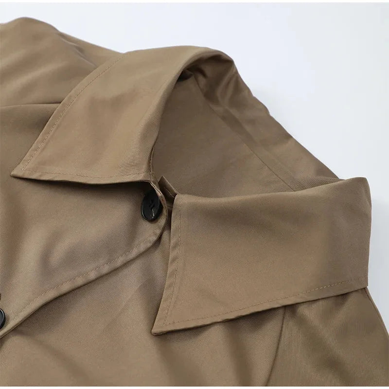 Notch-Lapel Long Trench Jacket
