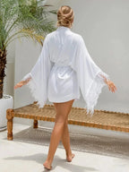 Feather Patchwork V-Neck Robe