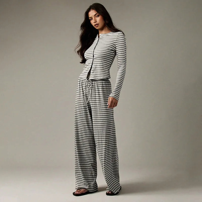 Striped Cardigan & Loose Trousers Co-Ord