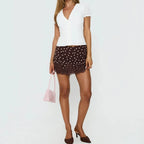 Floral Lace Satin Mini Skirt