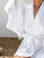 Feather Patchwork V-Neck Robe