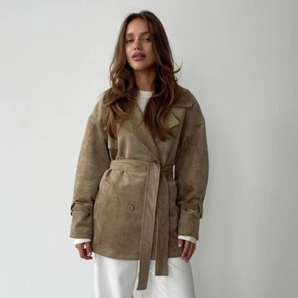 Suede Lapel Overcoat