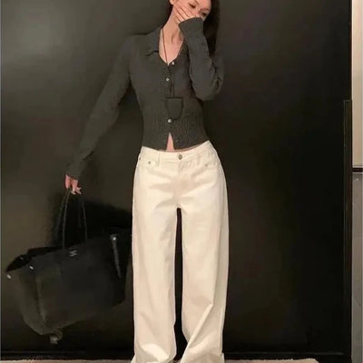 White High Waisted Wide Leg Jeans