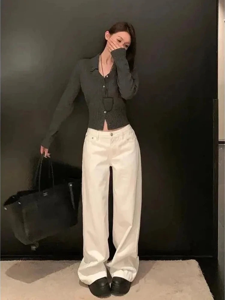 White High Waisted Wide Leg Jeans