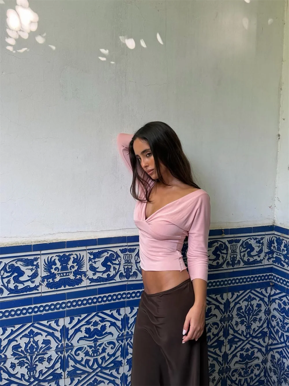 Deep V Mid Sleeve Top