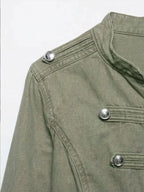 Denim Green Stand Neck Jacket