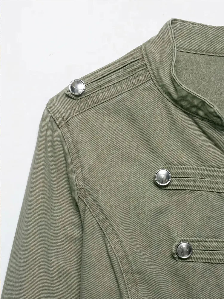 Denim Green Stand Neck Jacket
