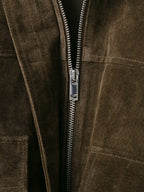 Brown Suede Lapel Zip-Up Jacket
