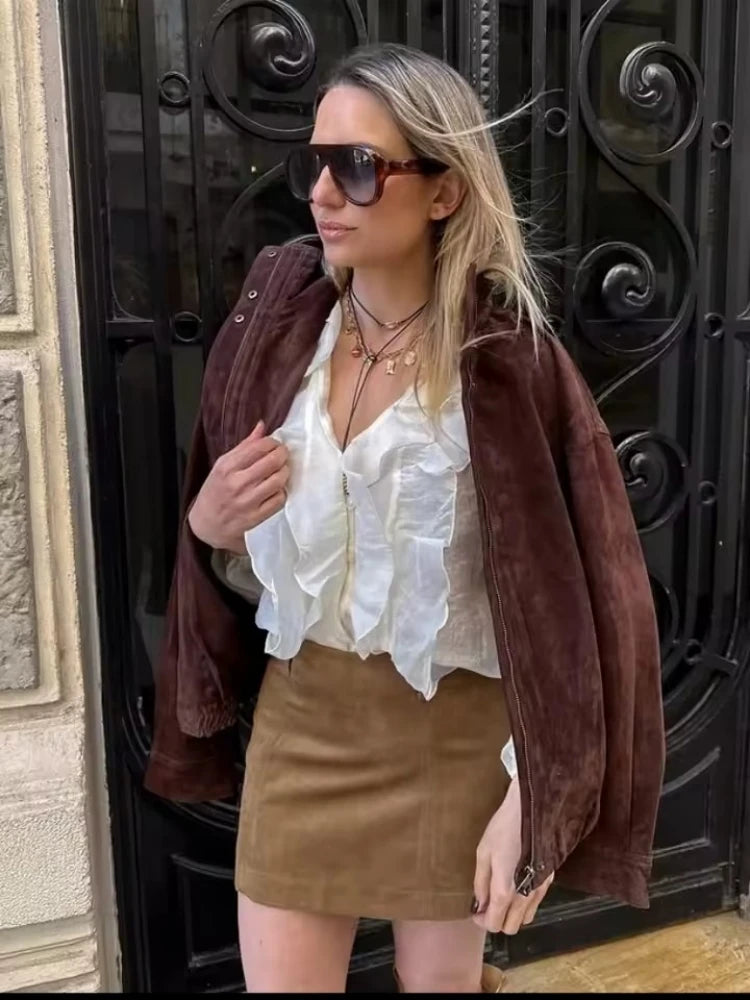 Brown Suede Loose Jacket