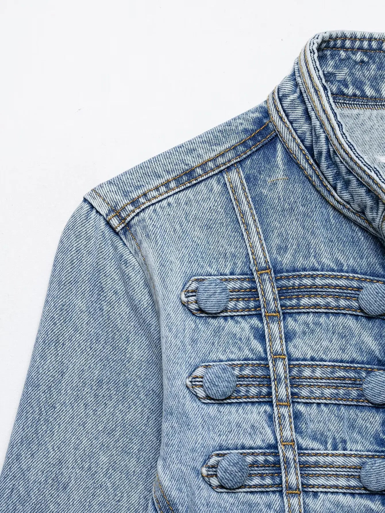 Cropped O-Neck Denim Jacket