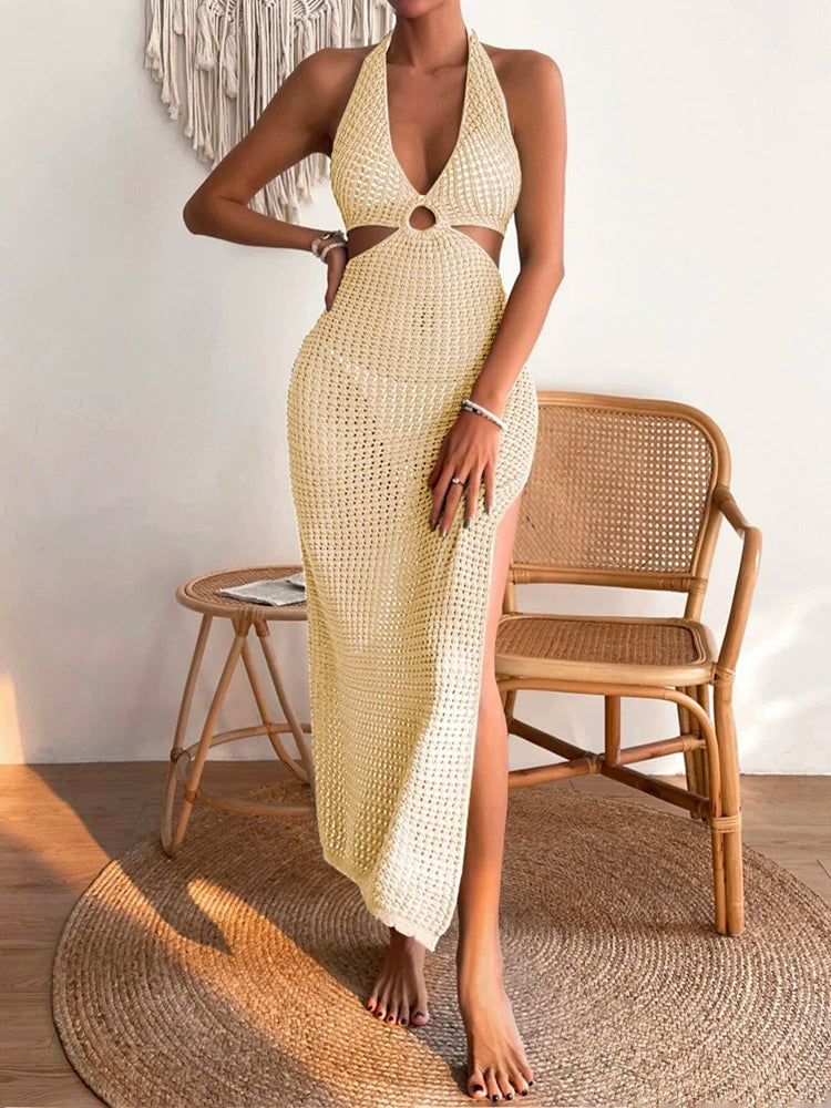 Halter Neck Knit Maxi Dress