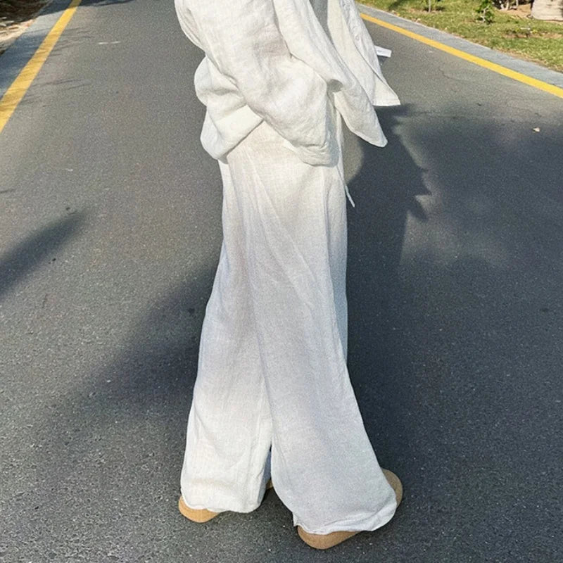Cotton-Linen Wide-Leg Beach Trousers