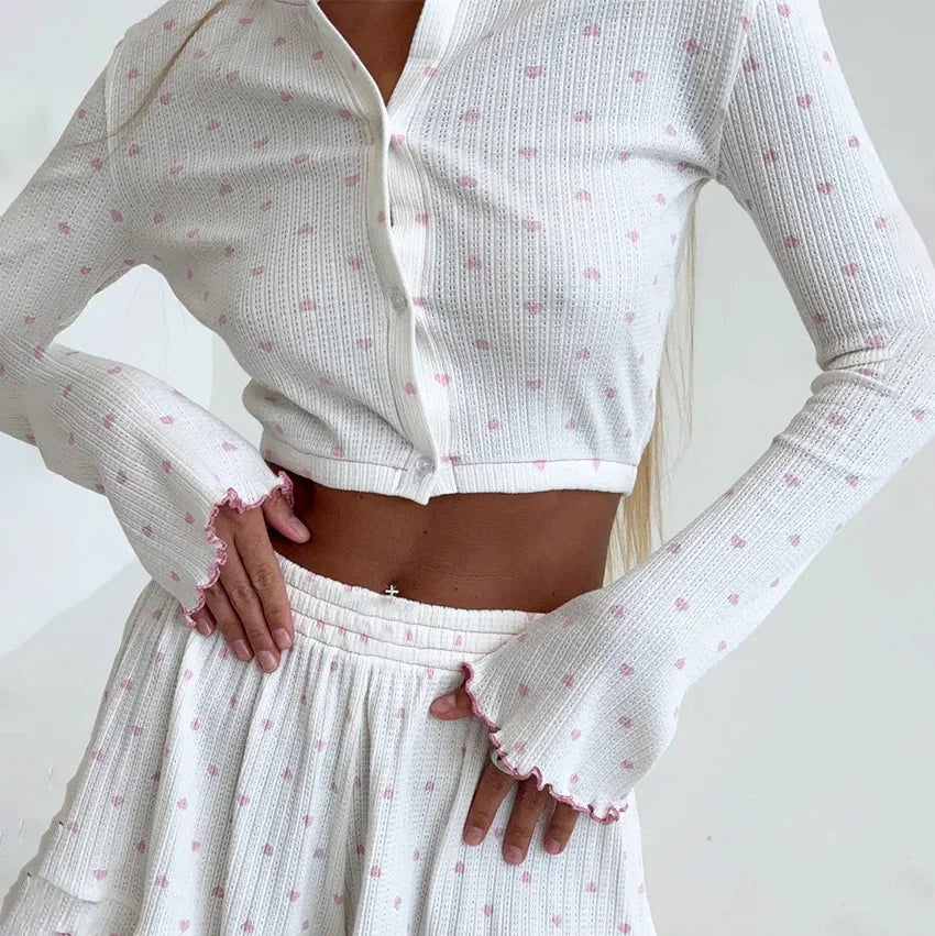 Knit Crop Top & Ruffle Shorts Set