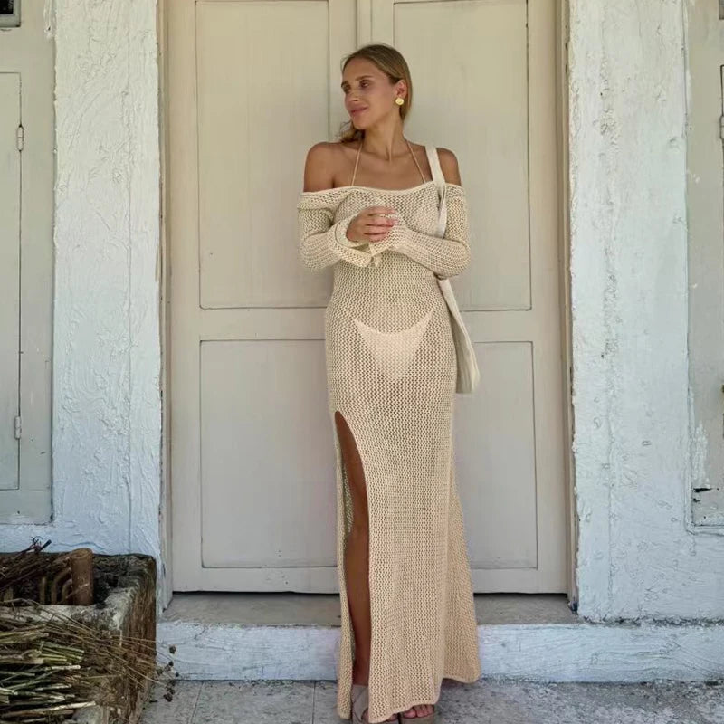 Side Slit Backless Knit Long Dress
