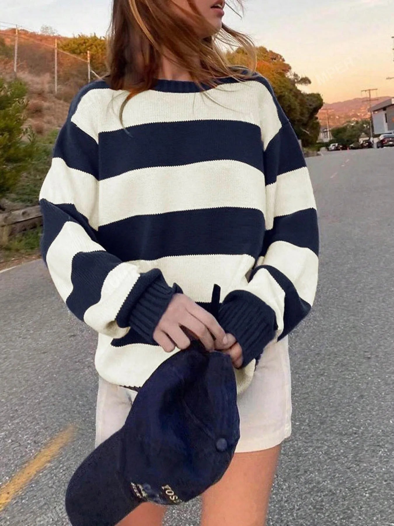 Loose Fit Striped Knitted Jumper