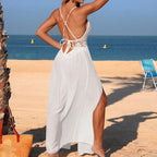 Sexy Patchwork Backless Tie Up Beach Cover-Up