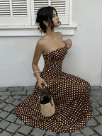 Polka Dot Long Brown Maxi Dress