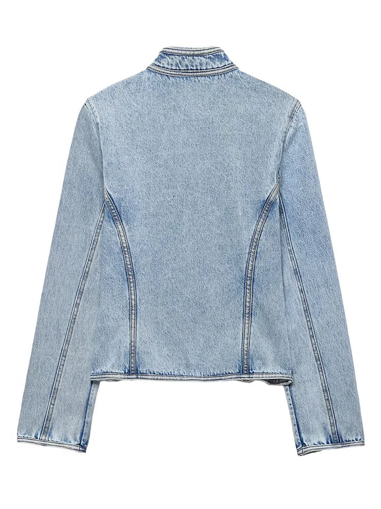 Cropped O-Neck Denim Jacket