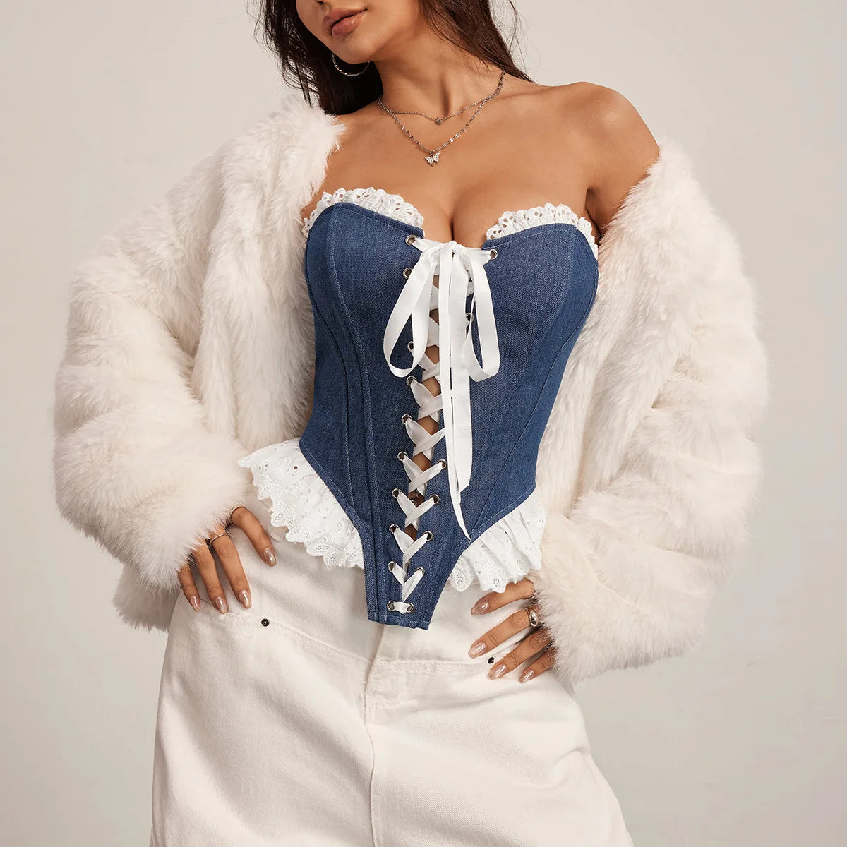 Ruffles Denim Tank Top